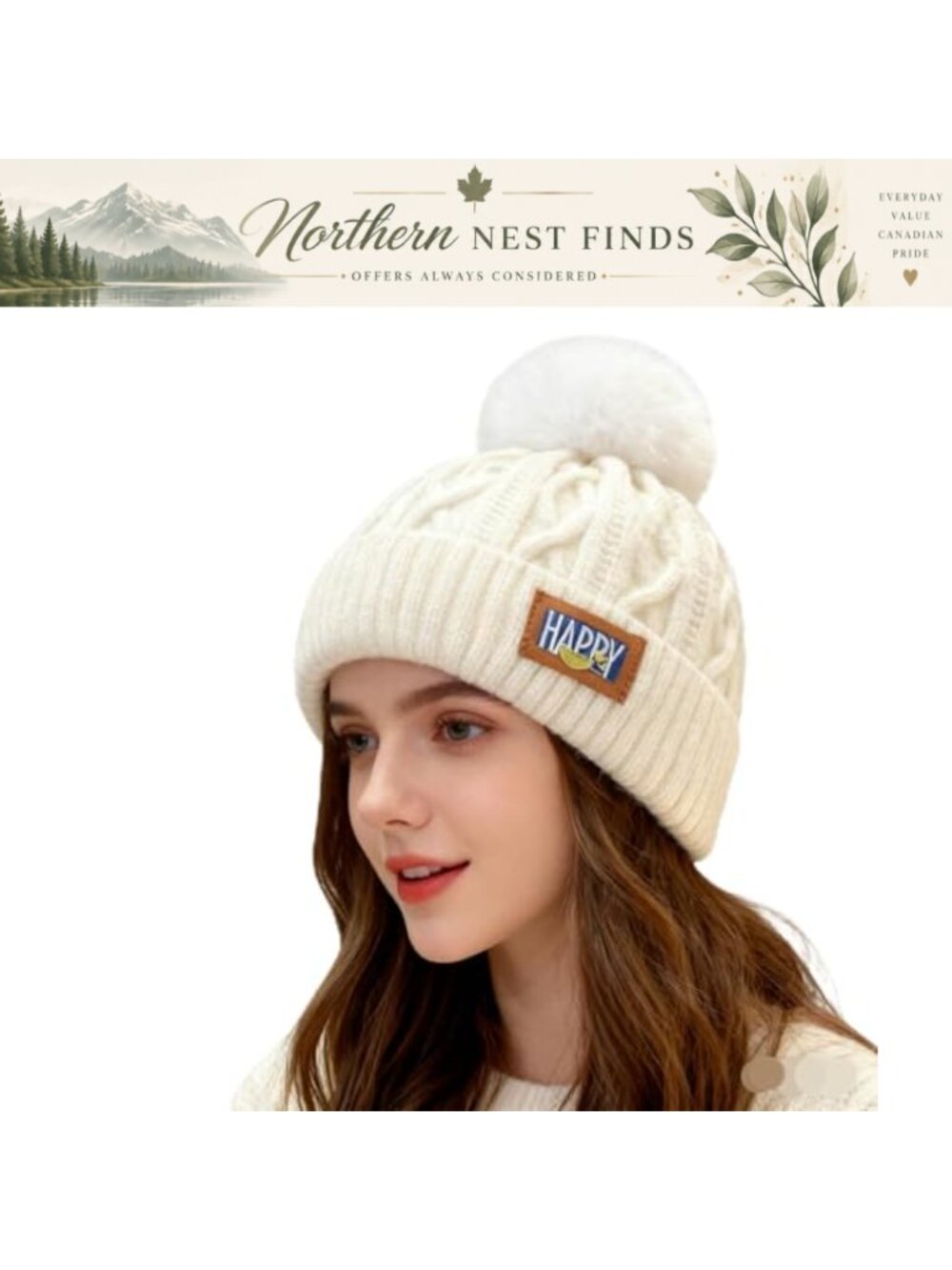 Womens Knitted Winter Beanie Fleece Lined Pom Pom Warm Thick Hat